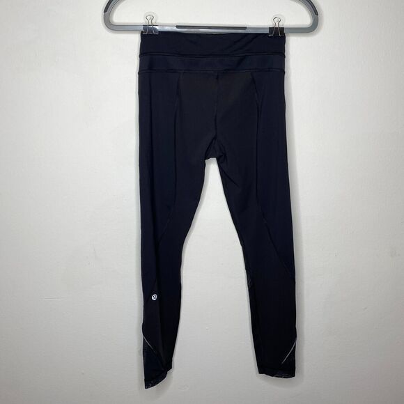 Lululemon Black Side Hip Zip Pockets Mesh Detail Waist & Ankle 7/8 Leggings 4 - Picture 3 of 8